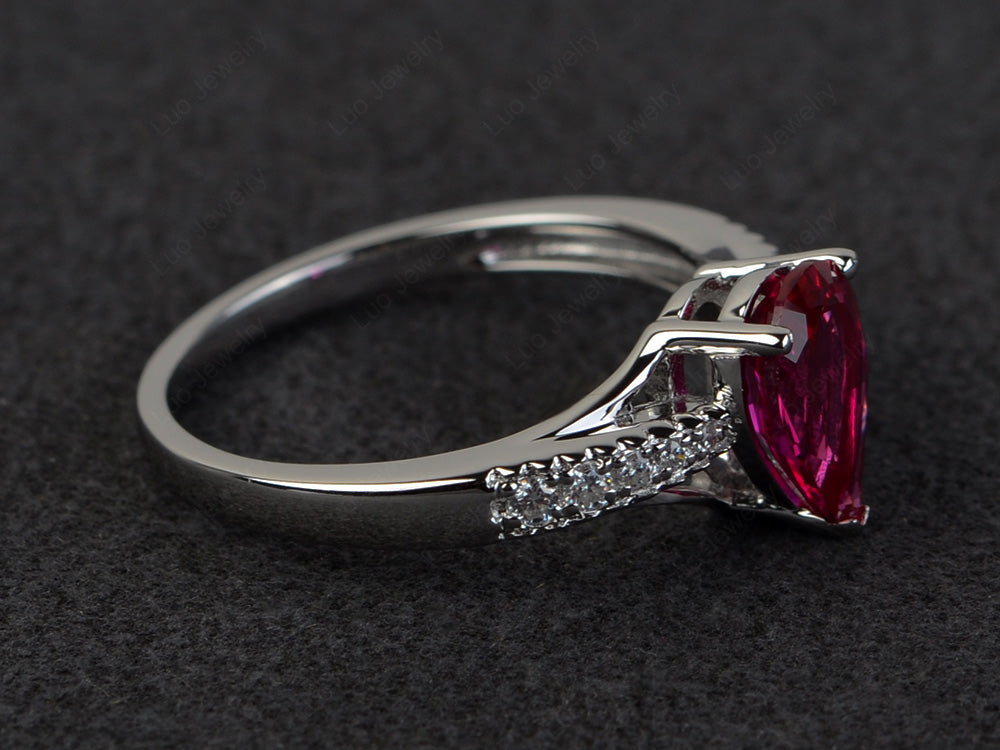 Pear Shaped Split Shank Ruby Ring - LUO Jewelry