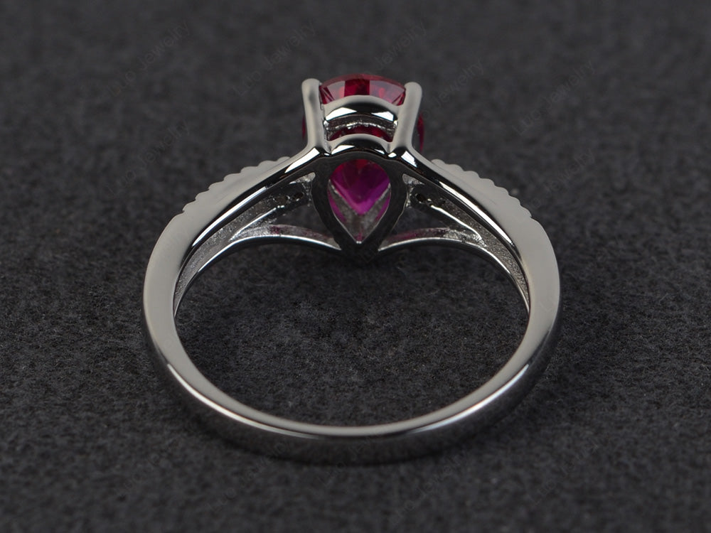 Pear Shaped Split Shank Ruby Ring - LUO Jewelry