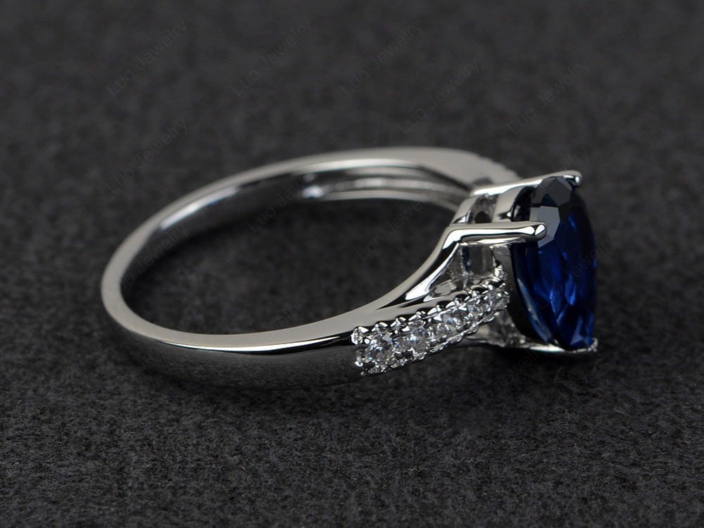 Pear Shaped Split Shank Lab Sapphire Ring - LUO Jewelry