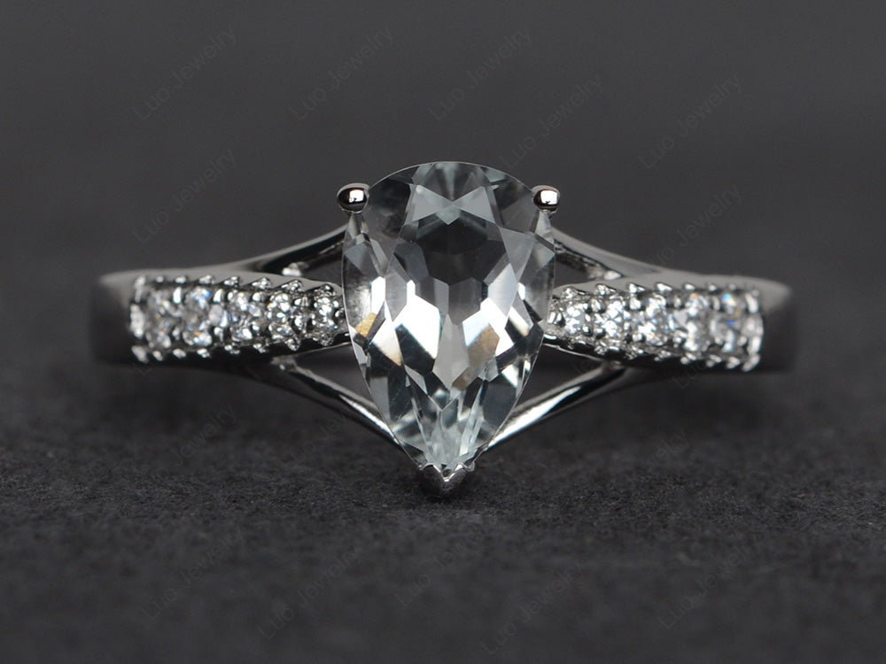 Pear Shaped Split Shank White Topaz Ring - LUO Jewelry