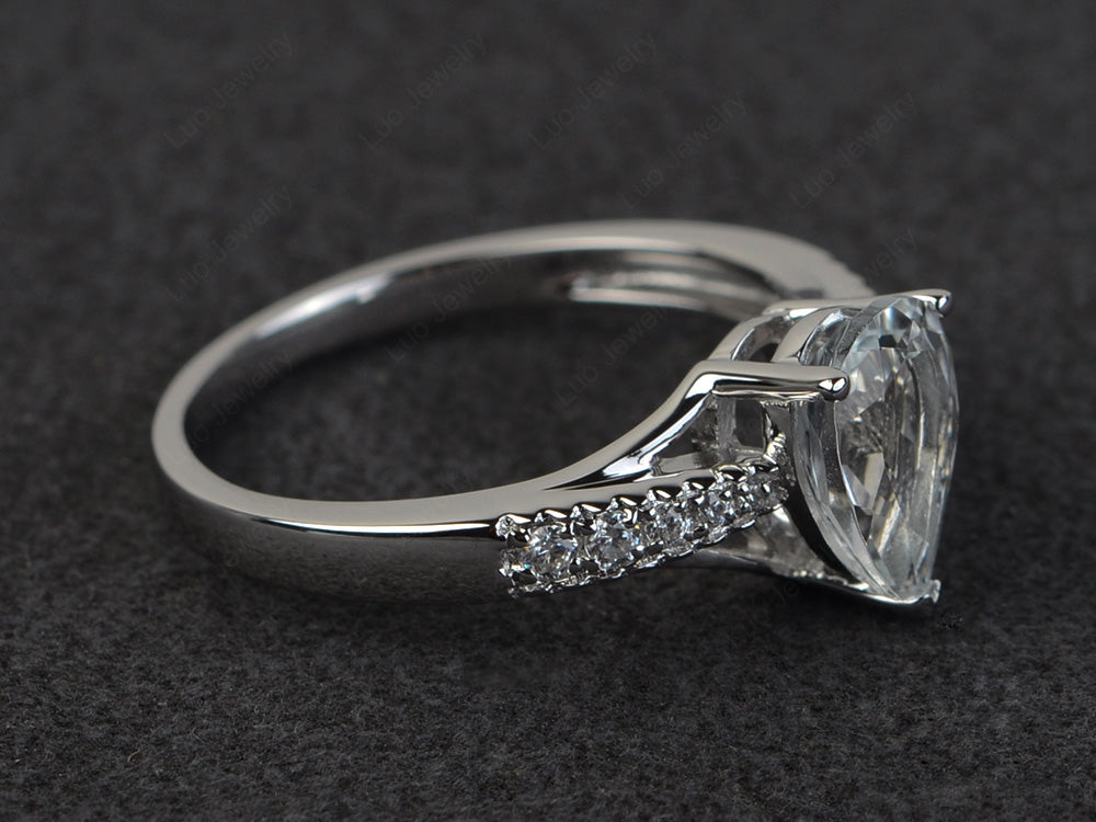 Pear Shaped Split Shank White Topaz Ring - LUO Jewelry