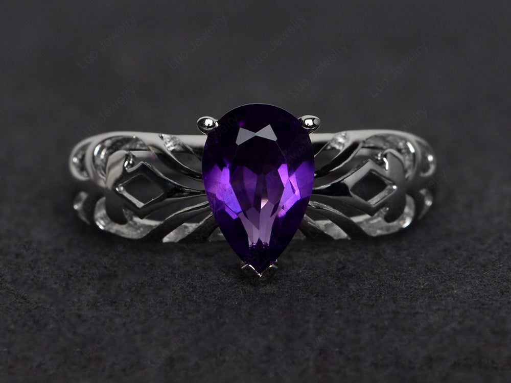 Vintage Amethyst Solitaire Ring Pear Shaped - LUO Jewelry