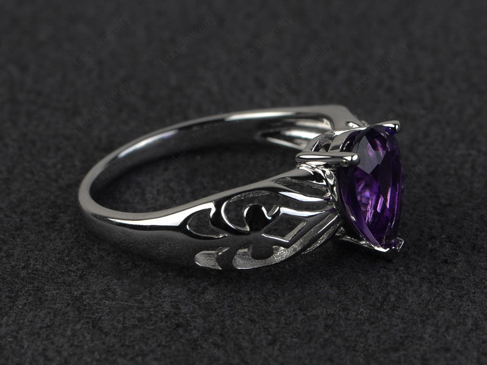 Vintage Amethyst Solitaire Ring Pear Shaped - LUO Jewelry