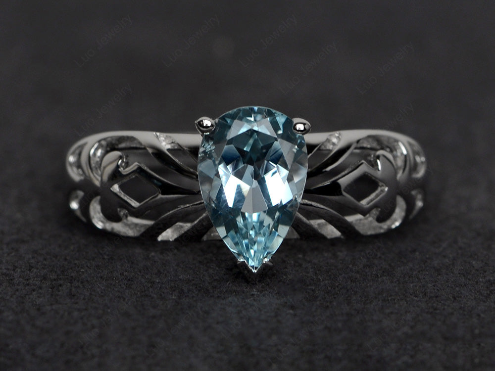 Vintage Aquamarine Solitaire Ring Pear Shaped - LUO Jewelry