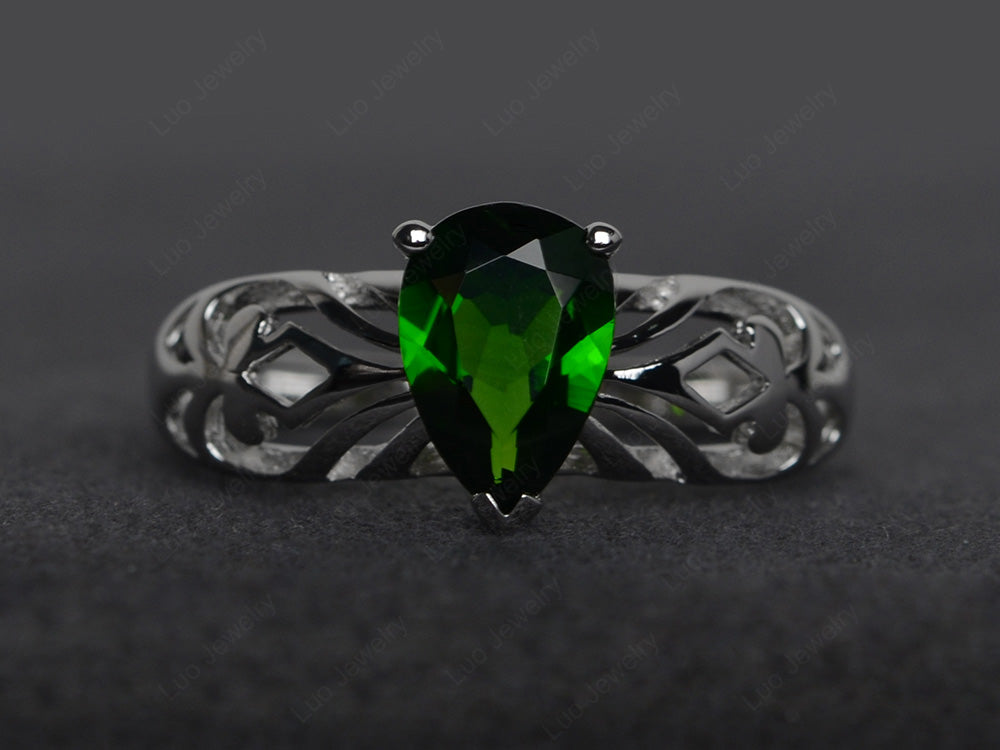 Vintage Diopside Solitaire Ring Pear Shaped - LUO Jewelry