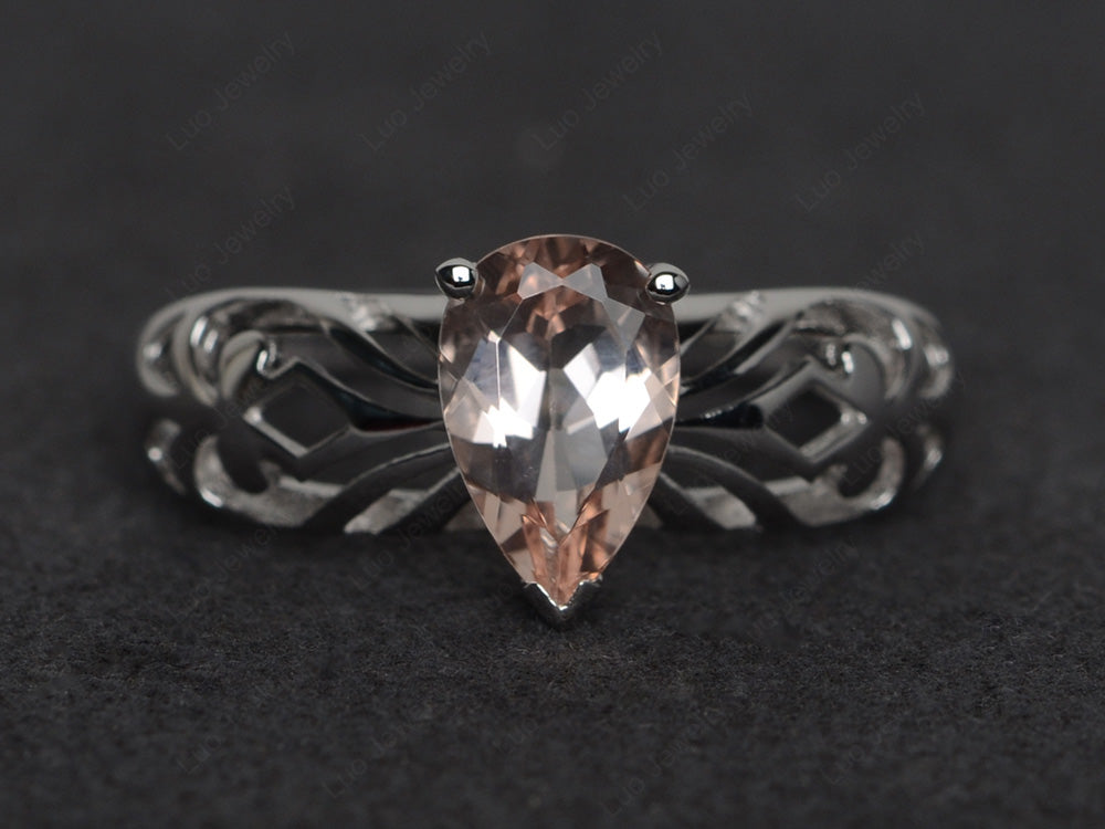 Vintage Morganite Solitaire Ring Pear Shaped - LUO Jewelry