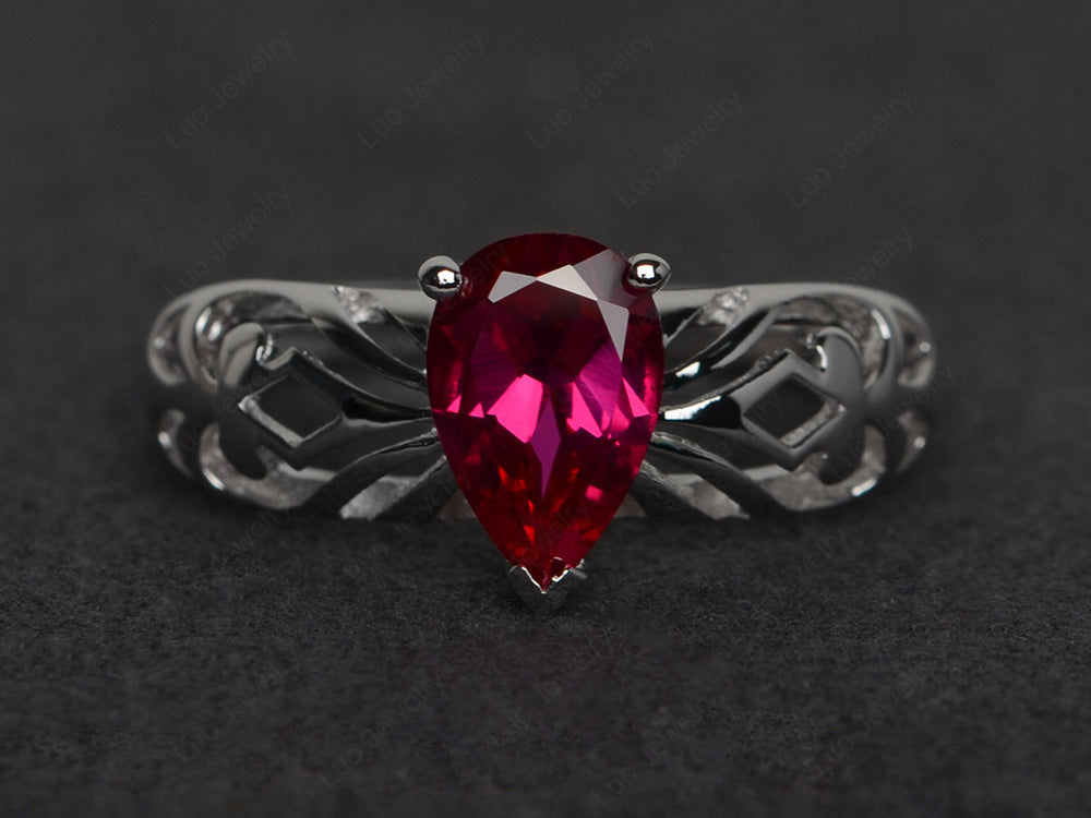 Vintage Ruby Solitaire Ring Pear Shaped - LUO Jewelry