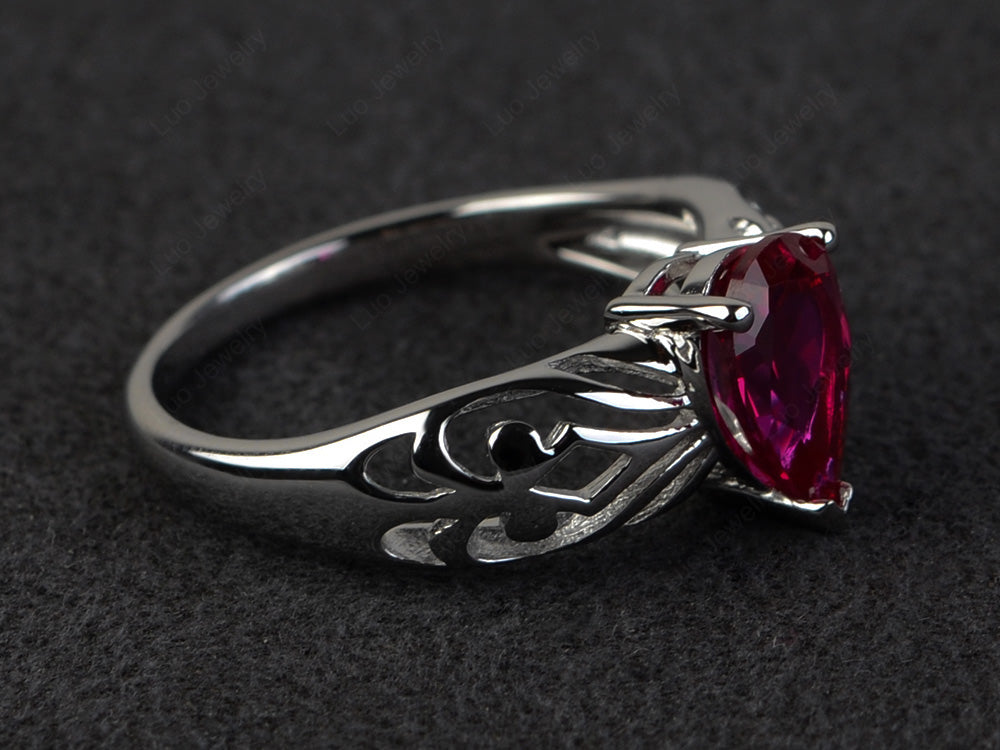 Vintage Ruby Solitaire Ring Pear Shaped - LUO Jewelry