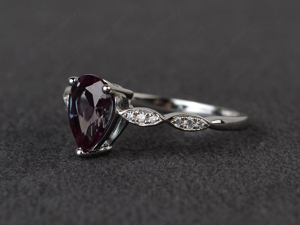 Pear Shaped Alexandrite Promise Ring For Women - LUO Jewelry