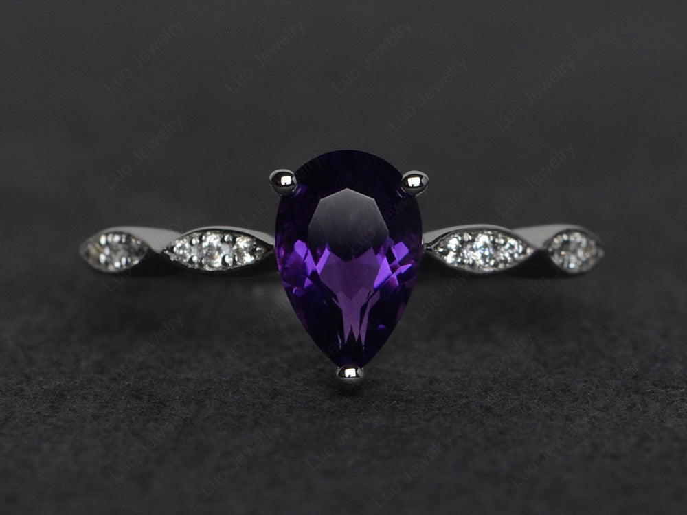 Pear Shaped Amethyst Promise Ring For Women - LUO Jewelry