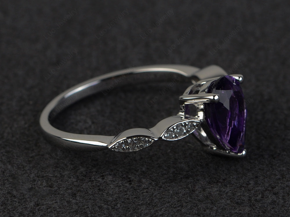 Pear Shaped Amethyst Promise Ring For Women - LUO Jewelry