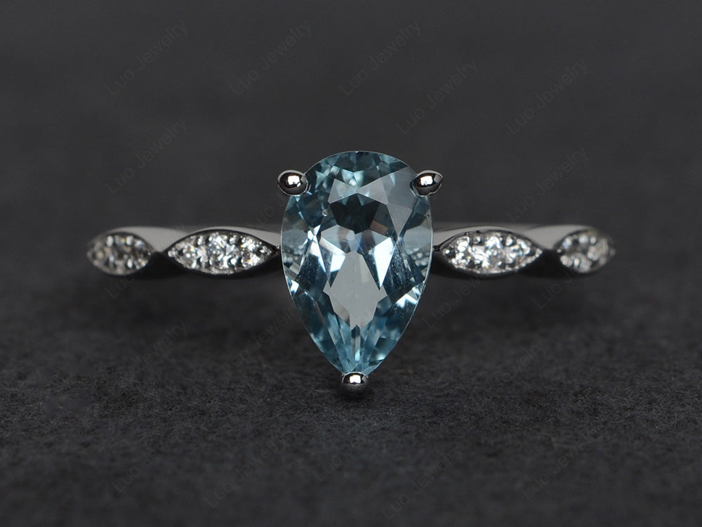 Pear Shaped Aquamarine Promise Ring For Women - LUO Jewelry