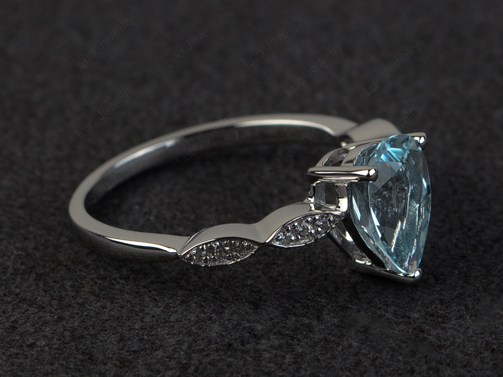Pear Shaped Aquamarine Promise Ring For Women - LUO Jewelry
