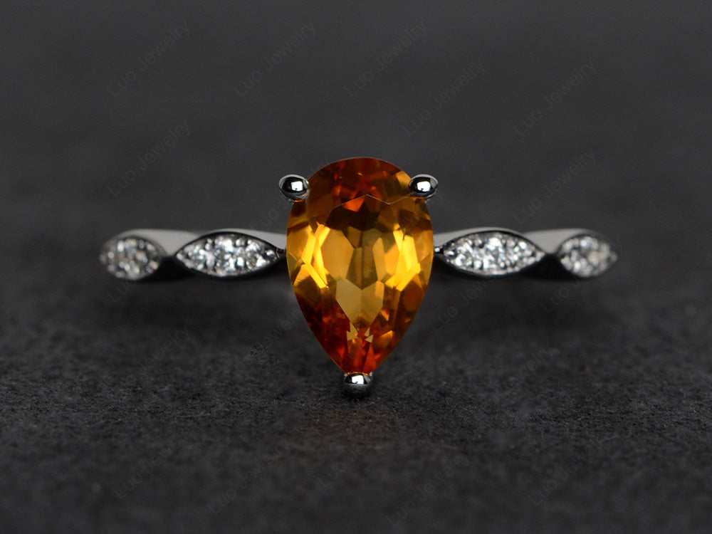 Pear Shaped Citrine Promise Ring For Women - LUO Jewelry