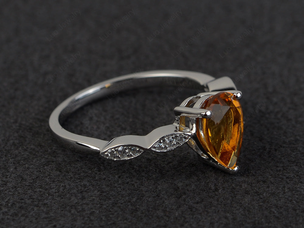 Pear Shaped Citrine Promise Ring For Women - LUO Jewelry