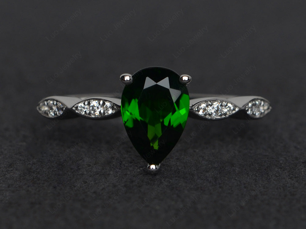 Pear Shaped Diopside Promise Ring For Women - LUO Jewelry