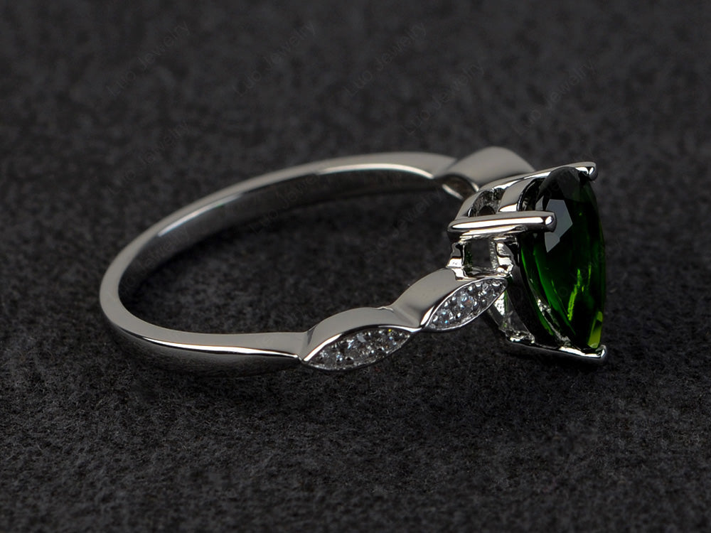 Pear Shaped Diopside Promise Ring For Women - LUO Jewelry