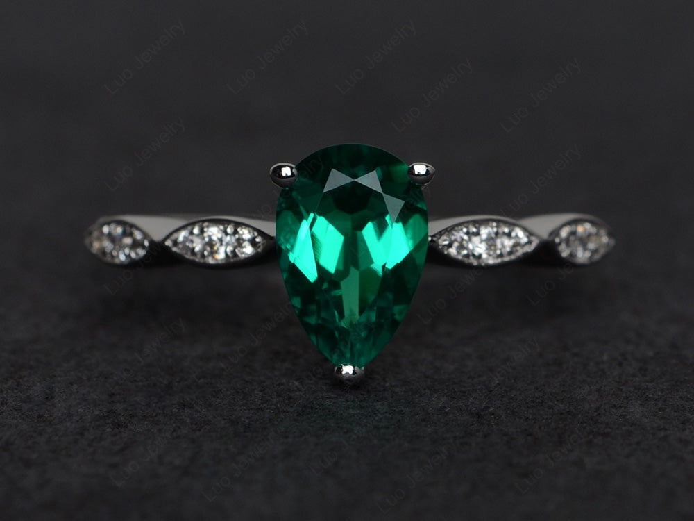 Pear Shaped Lab Emerald Promise Ring For Women - LUO Jewelry