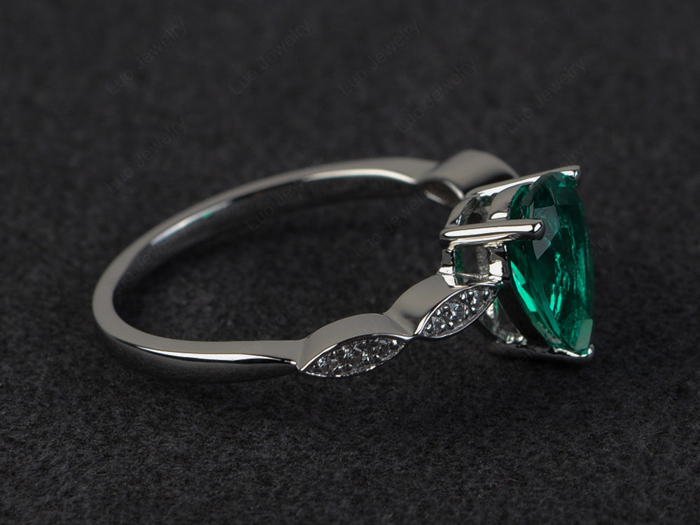 Pear Shaped Lab Emerald Promise Ring For Women - LUO Jewelry