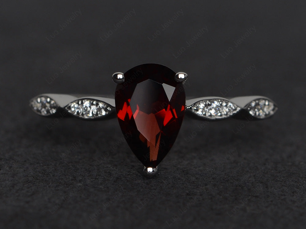 Pear Shaped Garnet Promise Ring For Women - LUO Jewelry