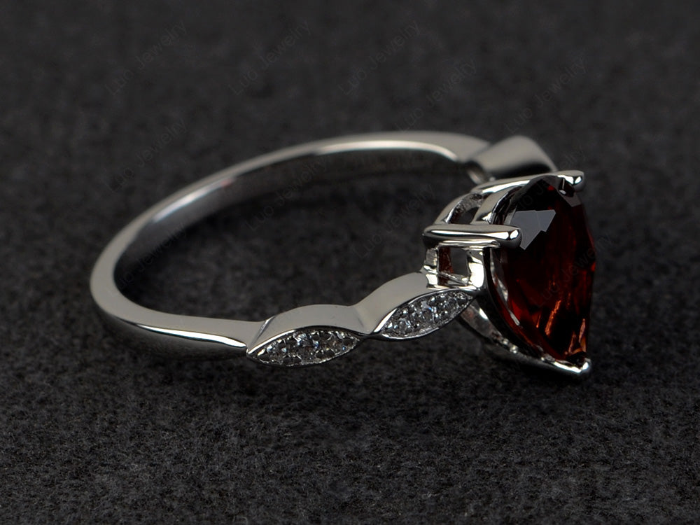 Pear Shaped Garnet Promise Ring For Women - LUO Jewelry