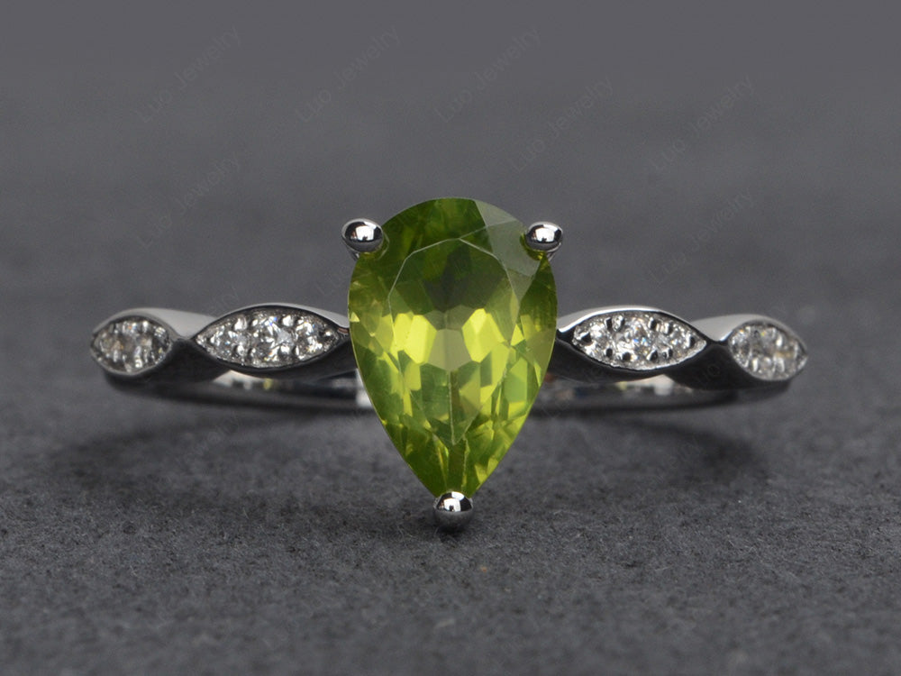 Pear Shaped Peridot Promise Ring For Women - LUO Jewelry