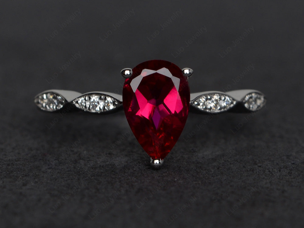 Pear Shaped Ruby Promise Ring For Women - LUO Jewelry