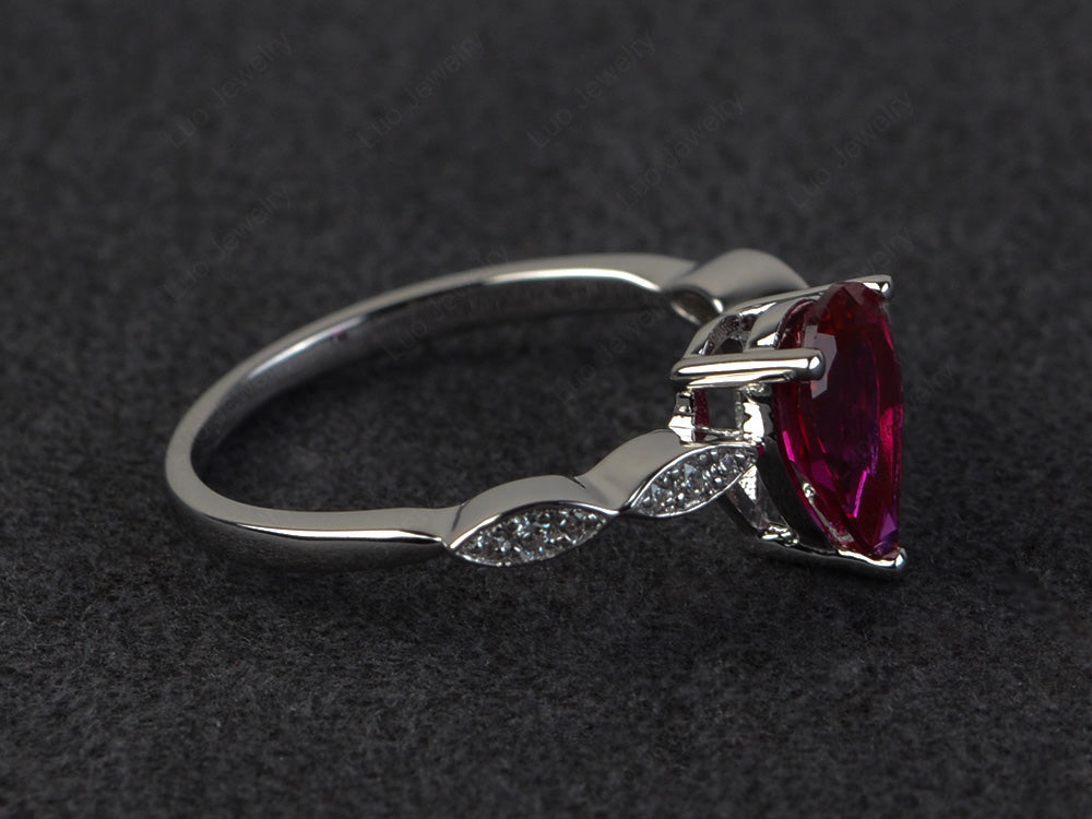 Pear Shaped Ruby Promise Ring For Women - LUO Jewelry