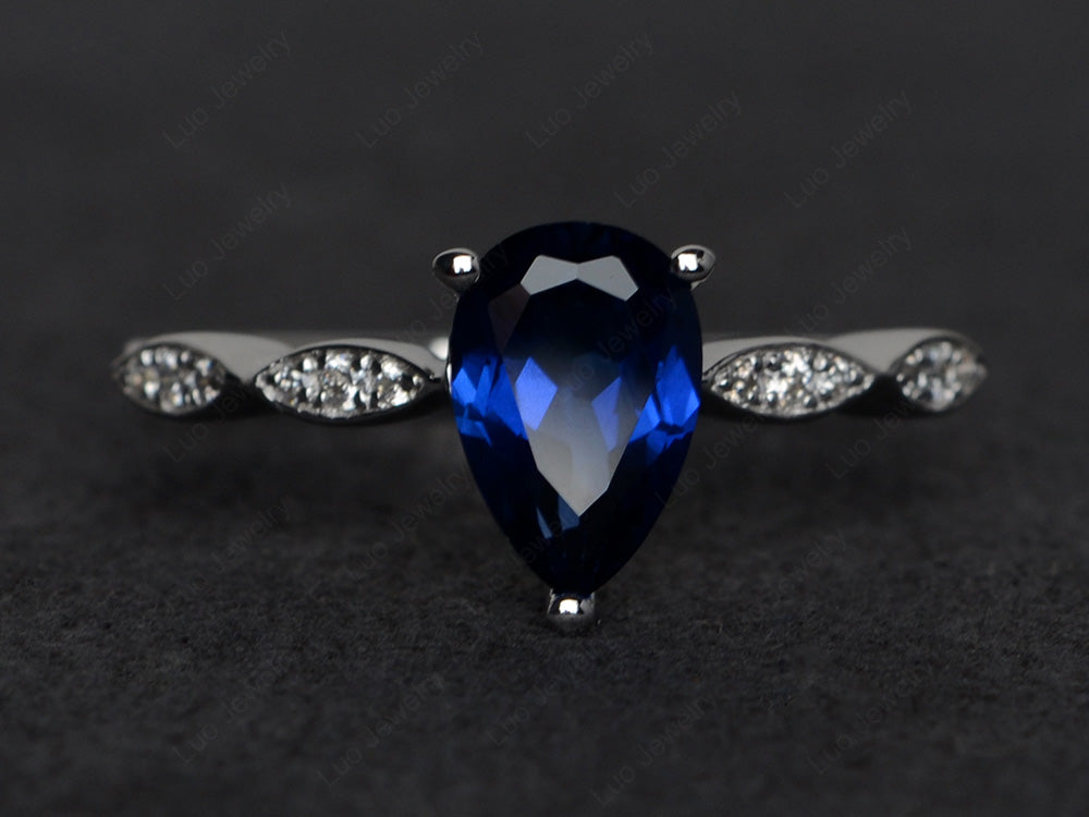 Pear Shaped Lab Sapphire Promise Ring For Women - LUO Jewelry