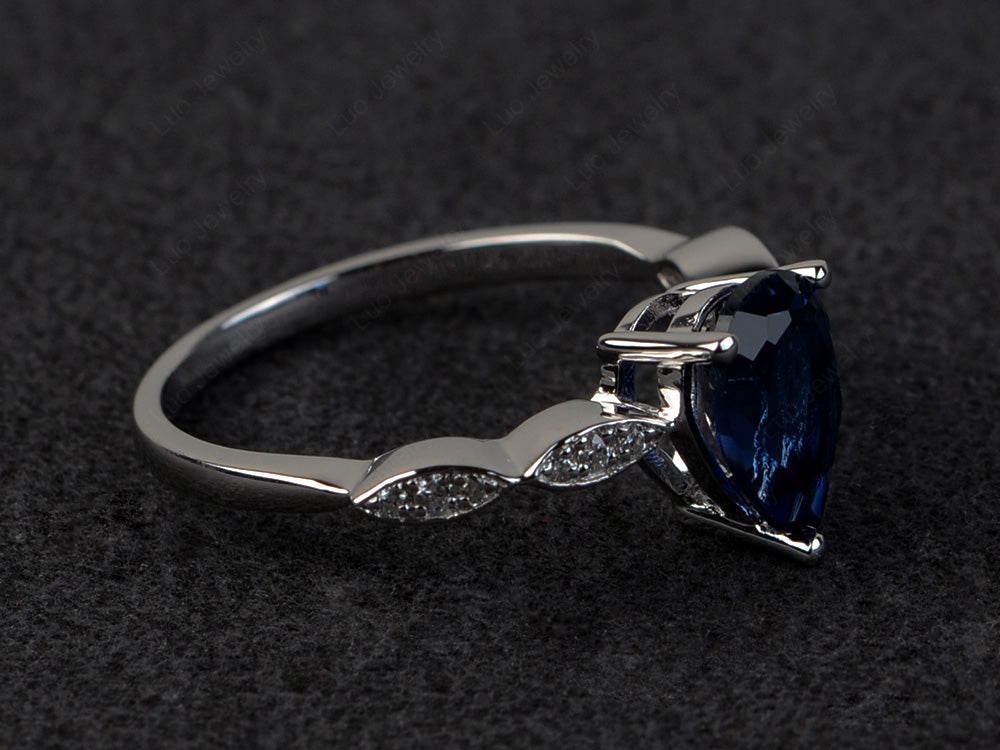 Pear Shaped Lab Sapphire Promise Ring For Women - LUO Jewelry