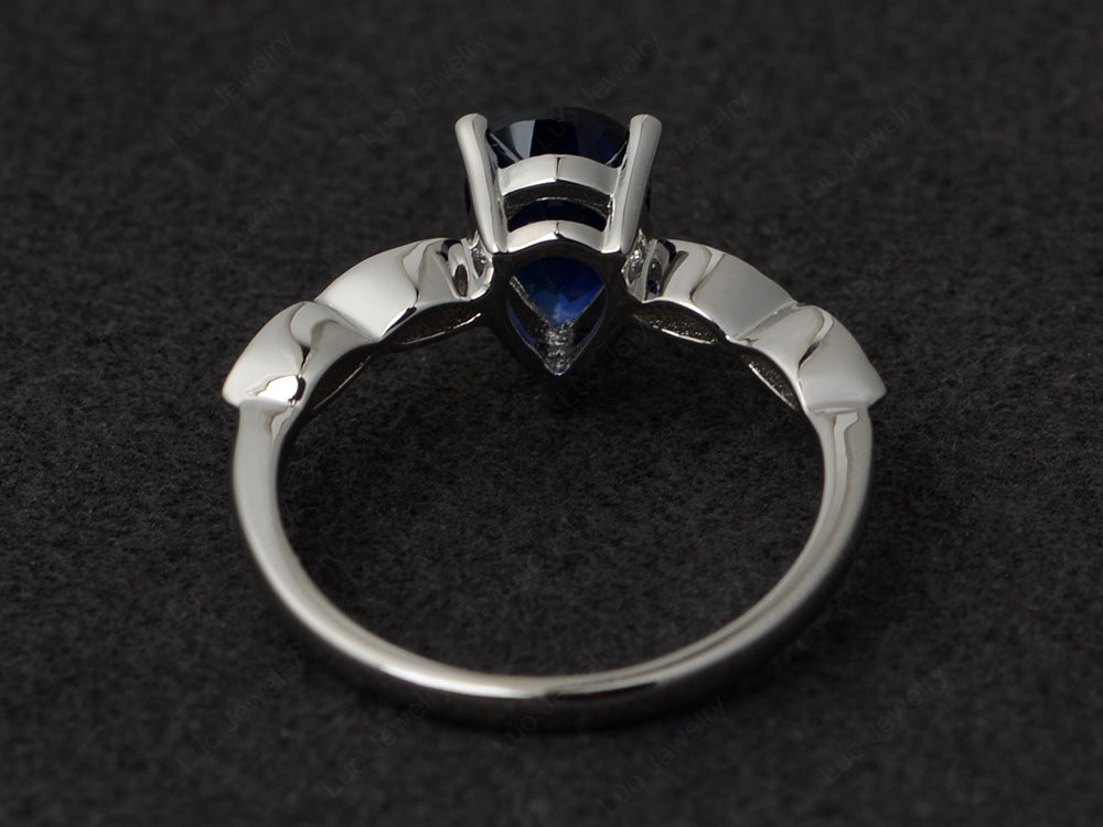Pear Shaped Lab Sapphire Promise Ring For Women - LUO Jewelry