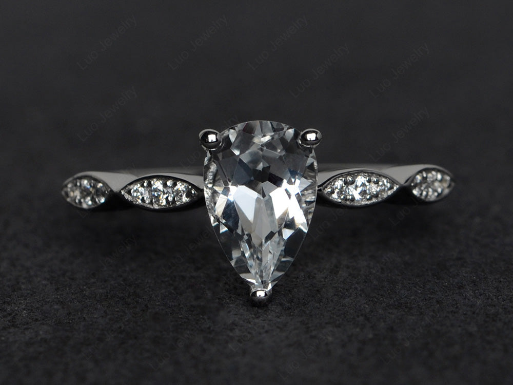 Pear Shaped White Topaz Promise Ring For Women - LUO Jewelry