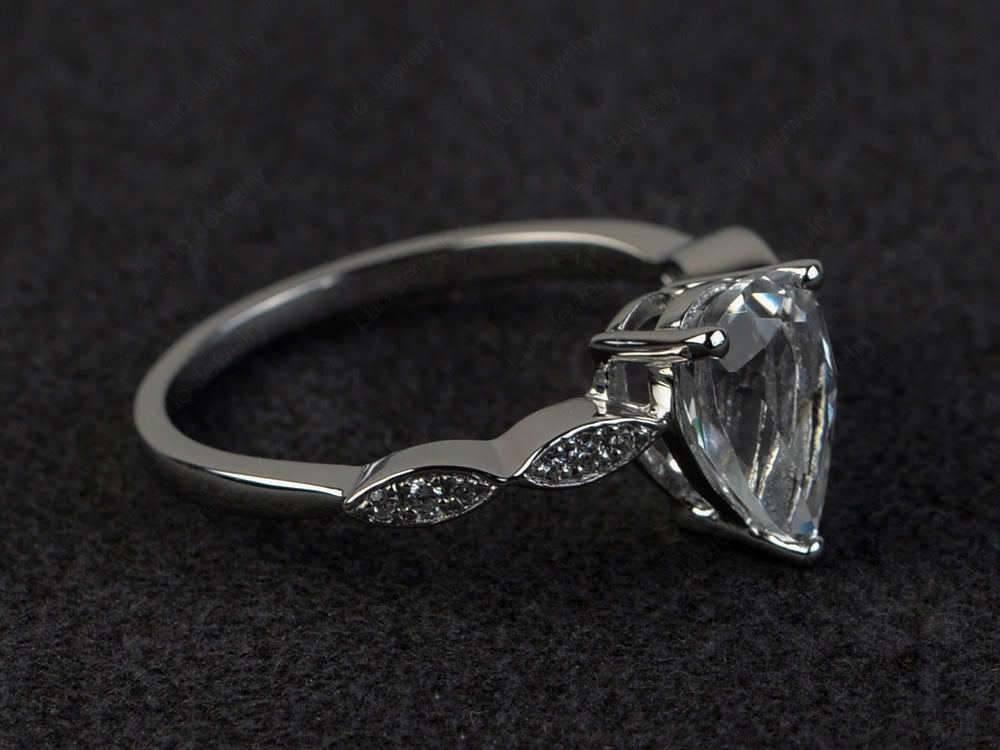 Pear Shaped White Topaz Promise Ring For Women - LUO Jewelry