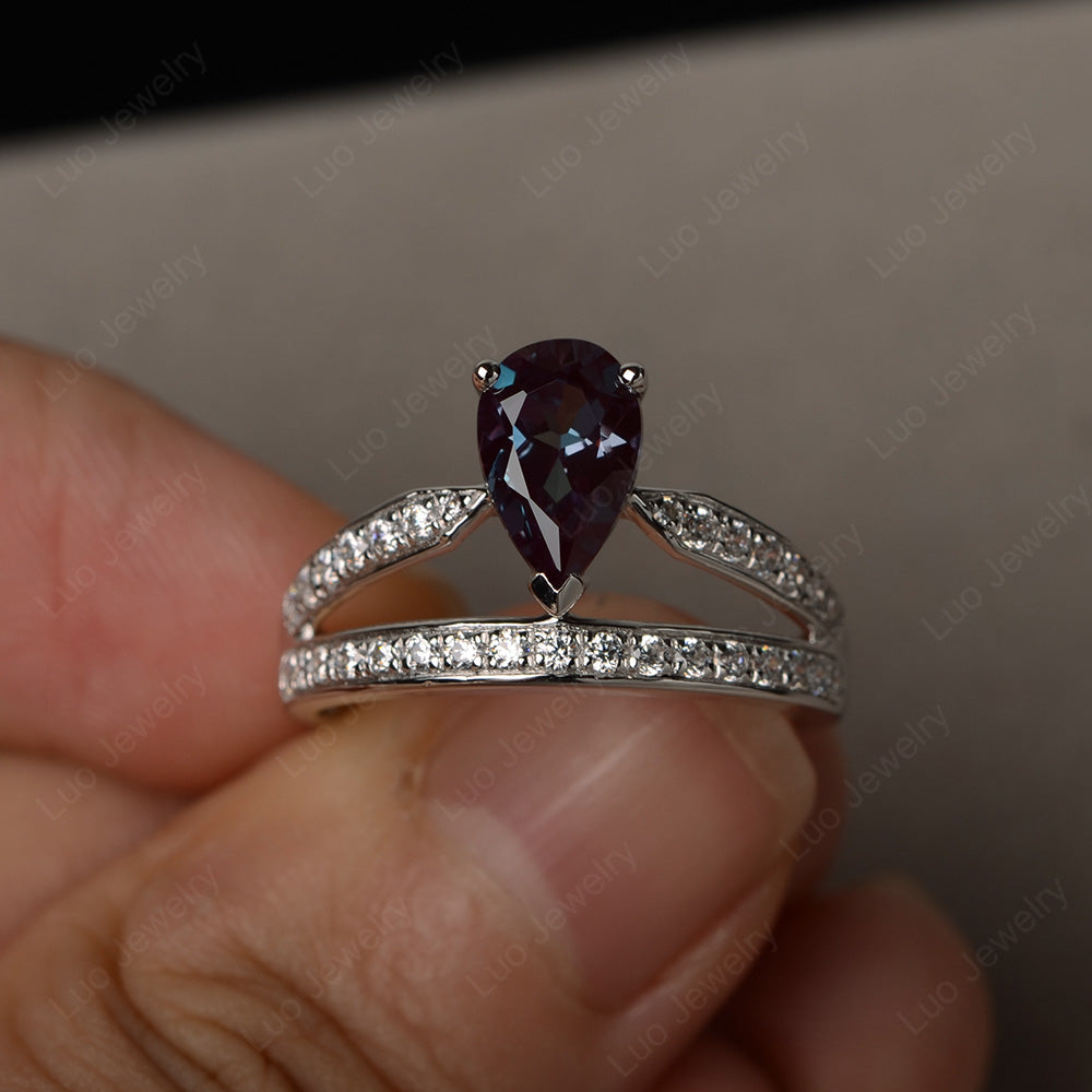 Pear Cut Alexandrite Engagement Ring For Women - LUO Jewelry