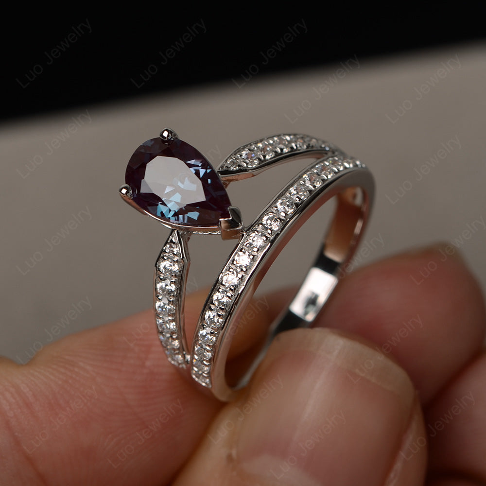 Pear Cut Alexandrite Engagement Ring For Women - LUO Jewelry