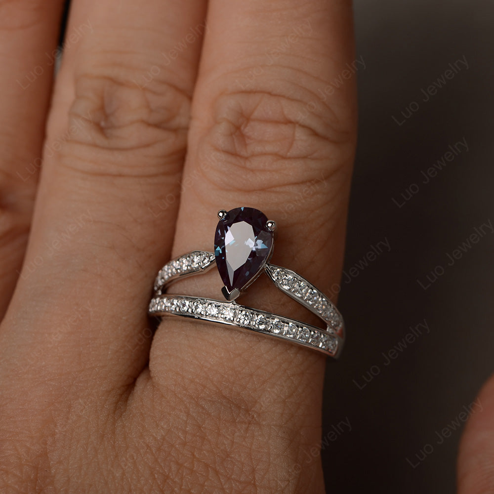 Pear Cut Alexandrite Engagement Ring For Women - LUO Jewelry