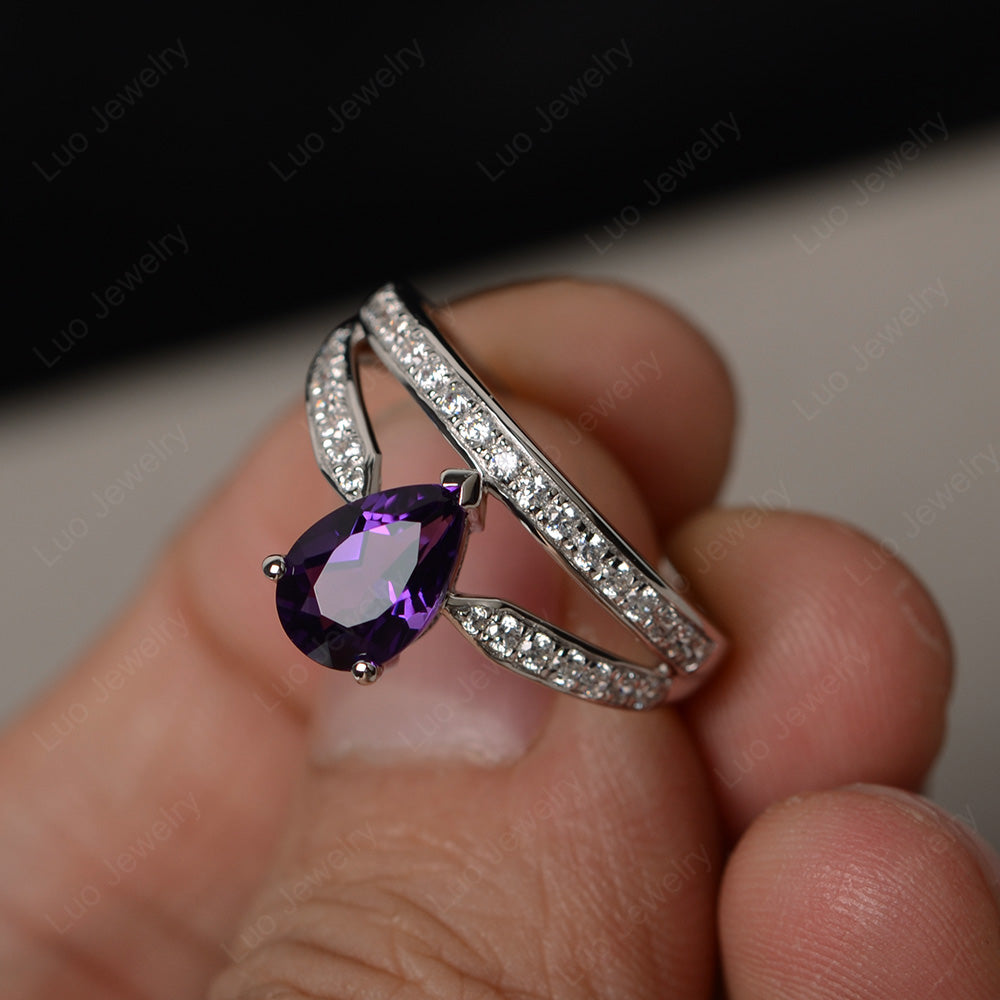 Pear Cut Amethyst Engagement Ring For Women - LUO Jewelry