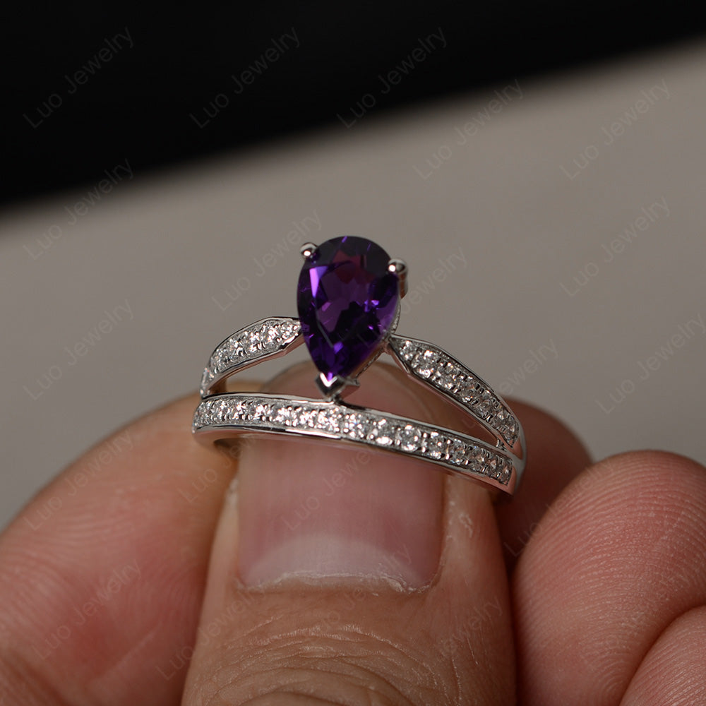 Pear Cut Amethyst Engagement Ring For Women - LUO Jewelry