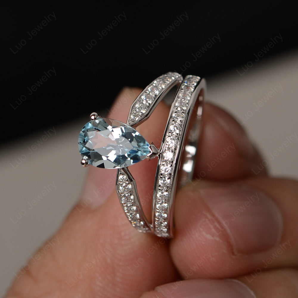 Pear Cut Aquamarine Engagement Ring For Women - LUO Jewelry