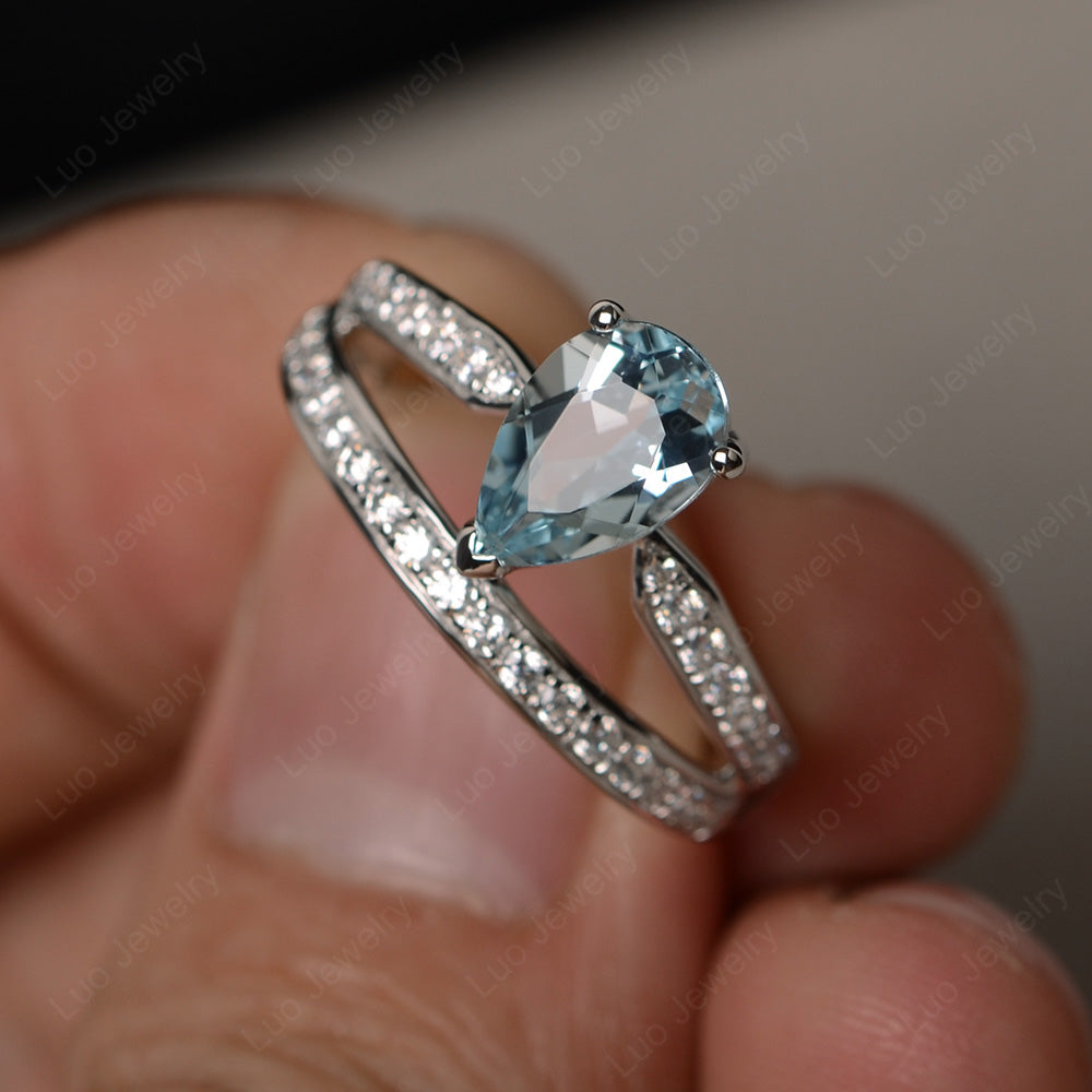 Pear Cut Aquamarine Engagement Ring For Women - LUO Jewelry