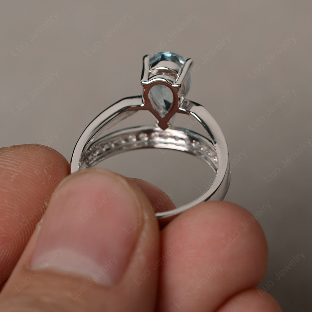 Pear Cut Aquamarine Engagement Ring For Women - LUO Jewelry