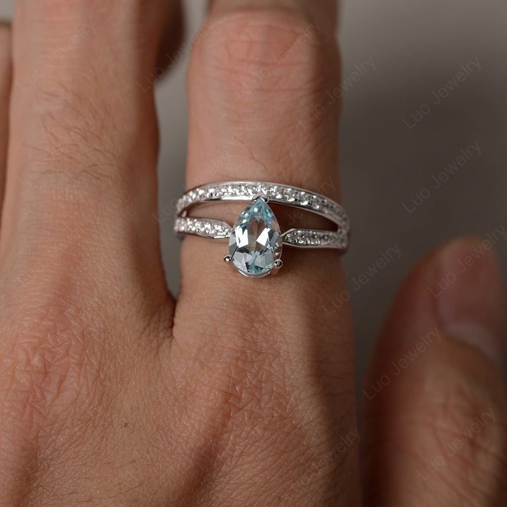 Pear Cut Aquamarine Engagement Ring For Women - LUO Jewelry