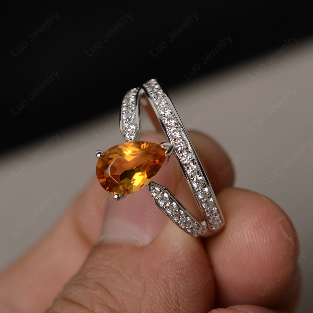 Pear Cut Citrine Engagement Ring For Women - LUO Jewelry