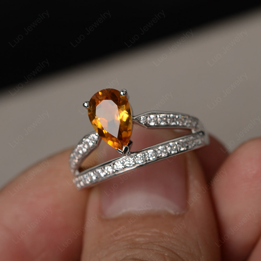 Pear Cut Citrine Engagement Ring For Women - LUO Jewelry