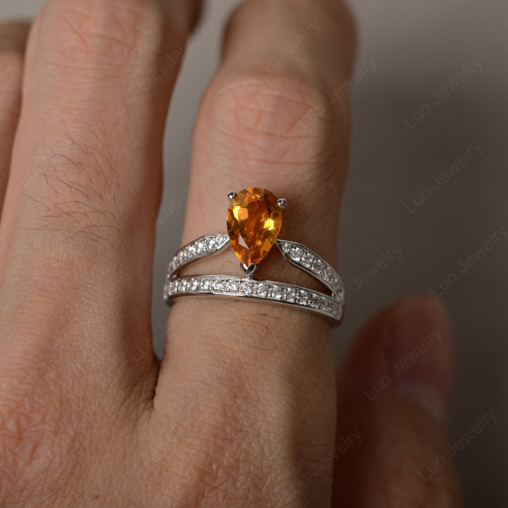 Pear Cut Citrine Engagement Ring For Women - LUO Jewelry