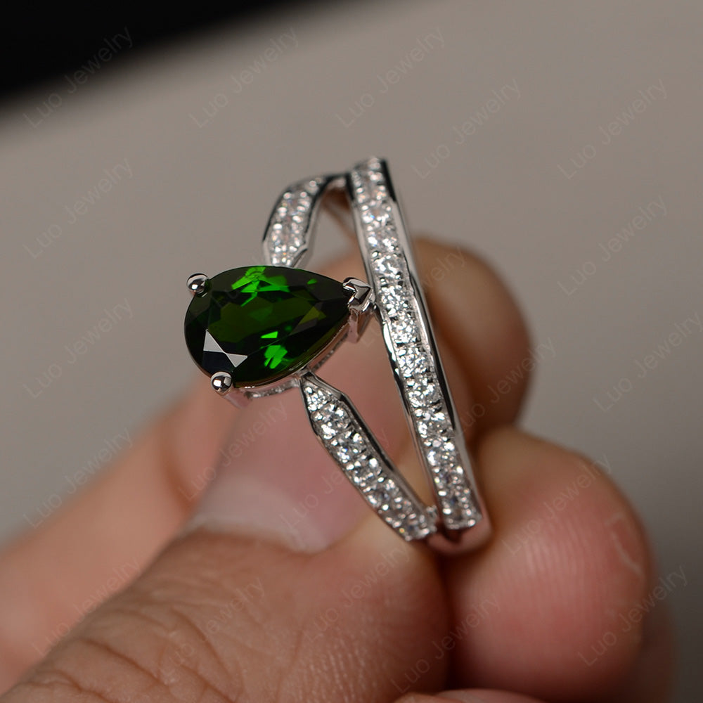 Pear Cut Diopside Engagement Ring For Women - LUO Jewelry