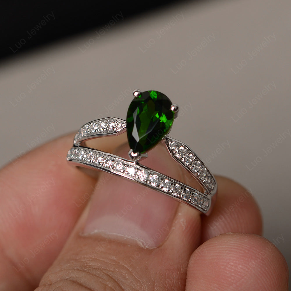 Pear Cut Diopside Engagement Ring For Women - LUO Jewelry
