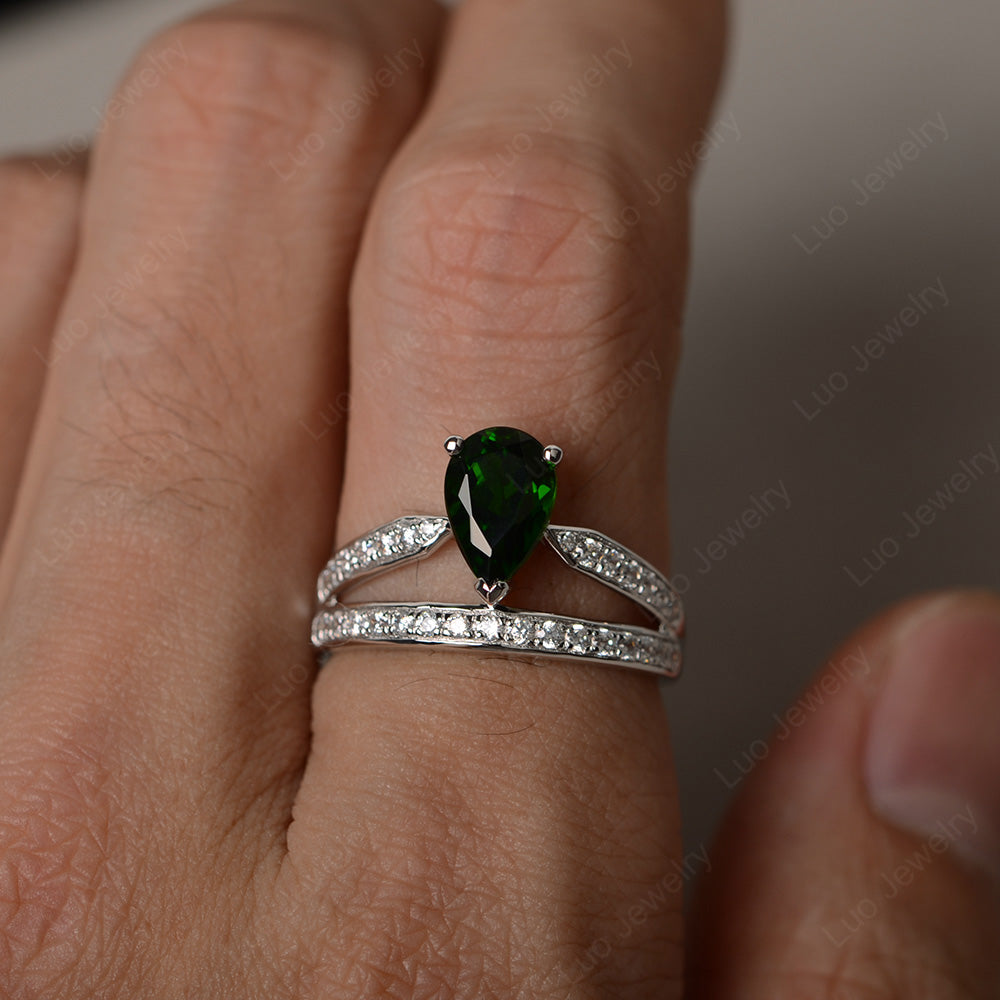 Pear Cut Diopside Engagement Ring For Women - LUO Jewelry