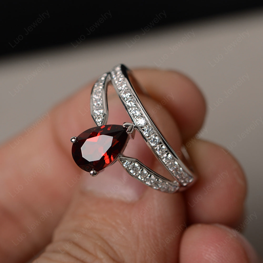 Pear Cut Garnet Engagement Ring For Women - LUO Jewelry
