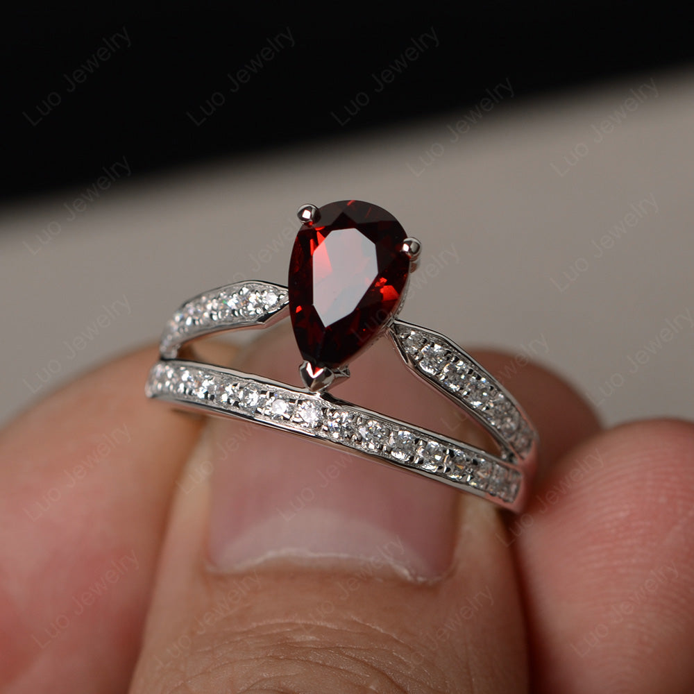 Pear Cut Garnet Engagement Ring For Women - LUO Jewelry